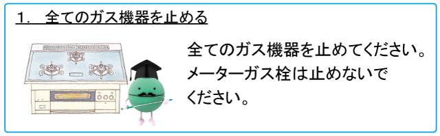 1.全てのガス機器を止める